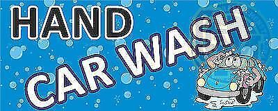 HAND CAR WASH OUTDOOR BANNER 5ft x 2ft (1500mm x 600mm) PVC Hemmed Eyelets