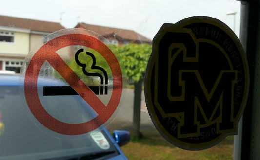 200 x 75mm Circular CLEAR Or WHITE NO SMOKING Stickers Shop Taxi Car Fleet TRADE BULK