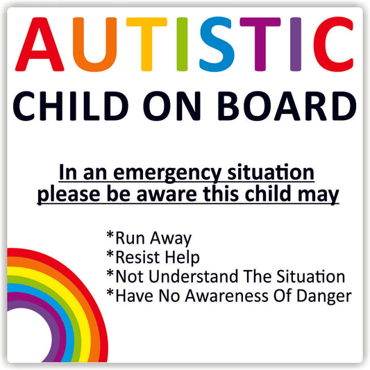 Autistic Child On Board Waterproof Car Sticker Advice/Warning