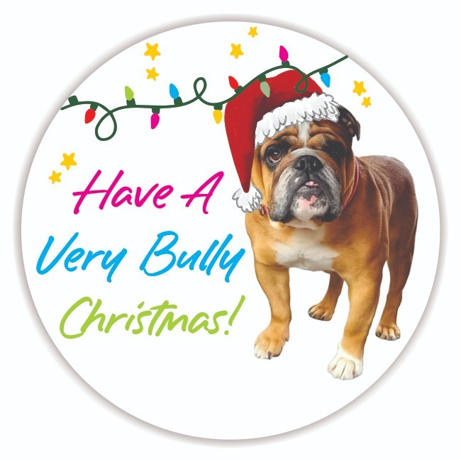 Have A Very Bully Christmas Bulldog Stickers Novelty 50mm Glossy Stickers x100
