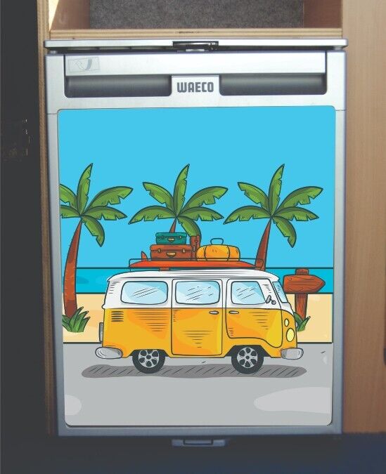 Waeco CRX50 Vinyl Fridge Sticker Wrap Print - CamperVan Beach Scene