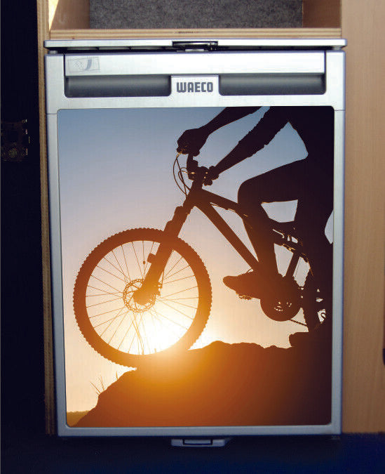 Waeco CRX50 Vinyl Fridge Sticker Wrap Print - Bike/Sunset