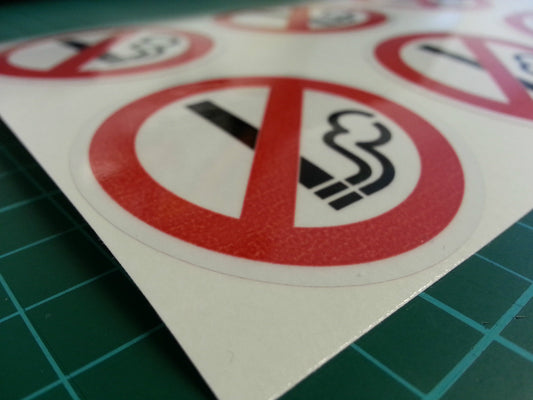 200 x 75mm Circular CLEAR Or WHITE NO SMOKING Stickers Shop Taxi Car Fleet TRADE BULK