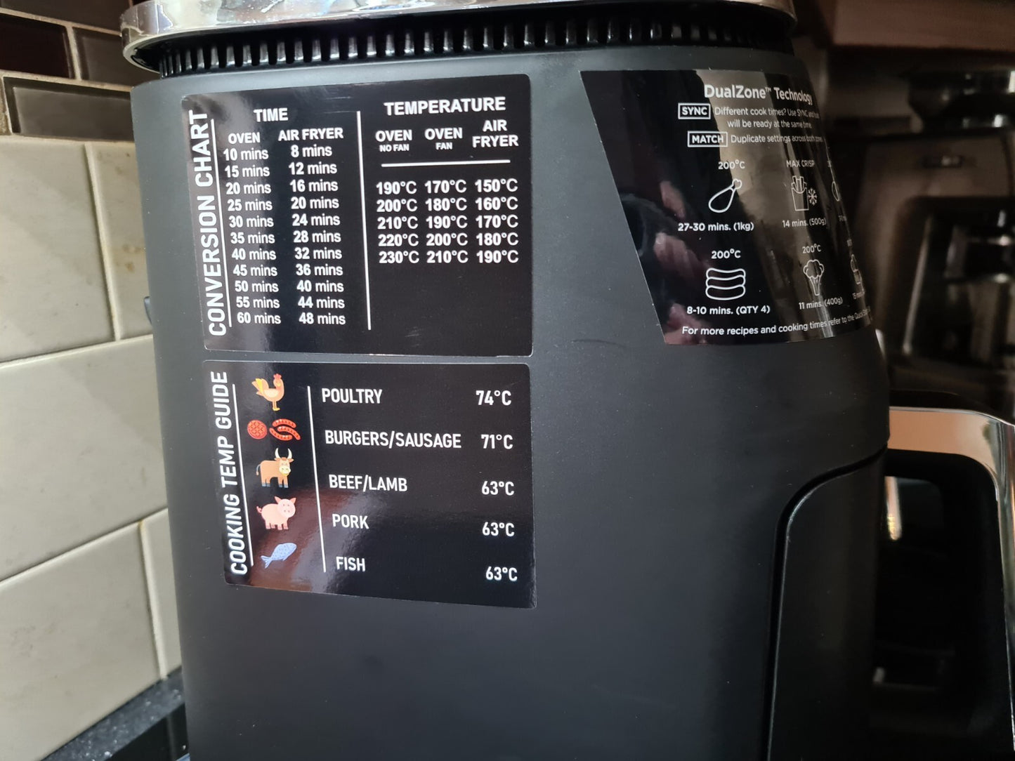 Air Fryer Conversion Chart Stickers NINJA (BLACK)