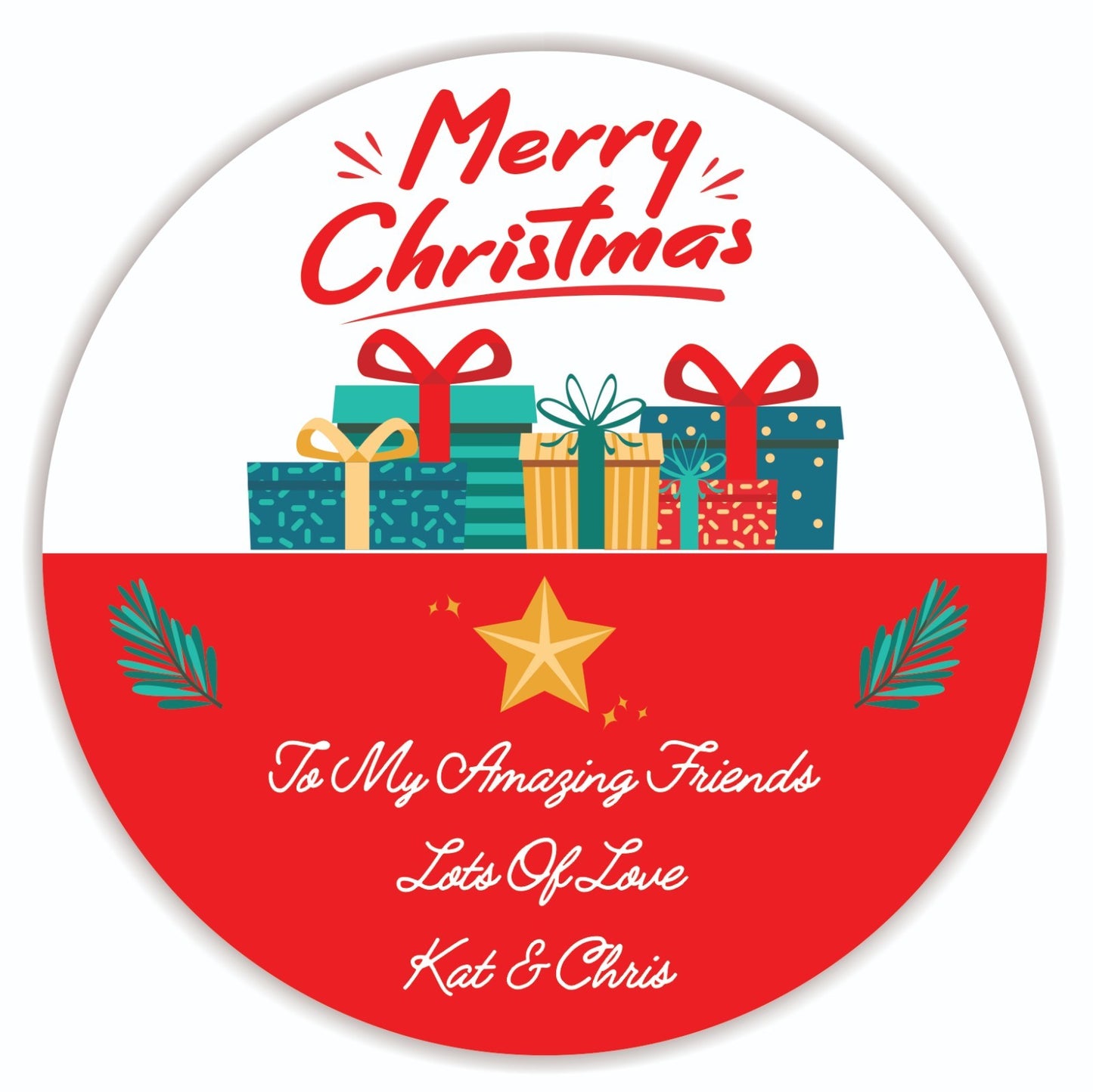 Personalised Christmas Chocolate Tub Label Teacher Grandparents Family Gift