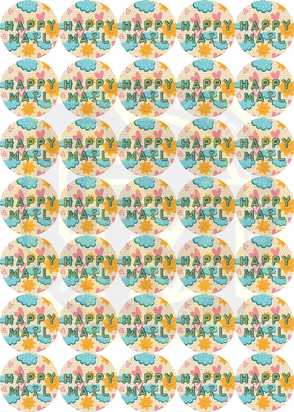 Happy Cloud Happy Mail Stickers Yellow Text 37mm Paper Rounds