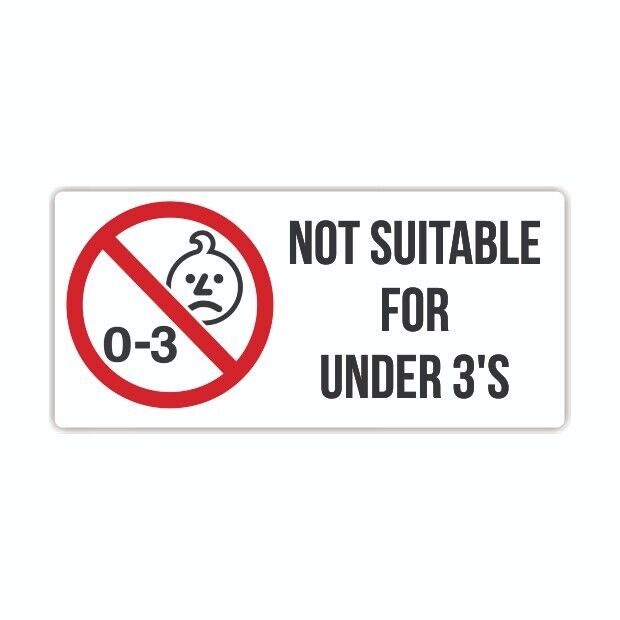 200 Not Suitable For Children Under 3 Years Warning Stickers 20x43mm Rectangles