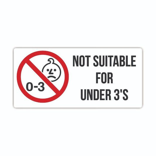 200 Not Suitable For Children Under 3 Years Warning Stickers 20x43mm Rectangles