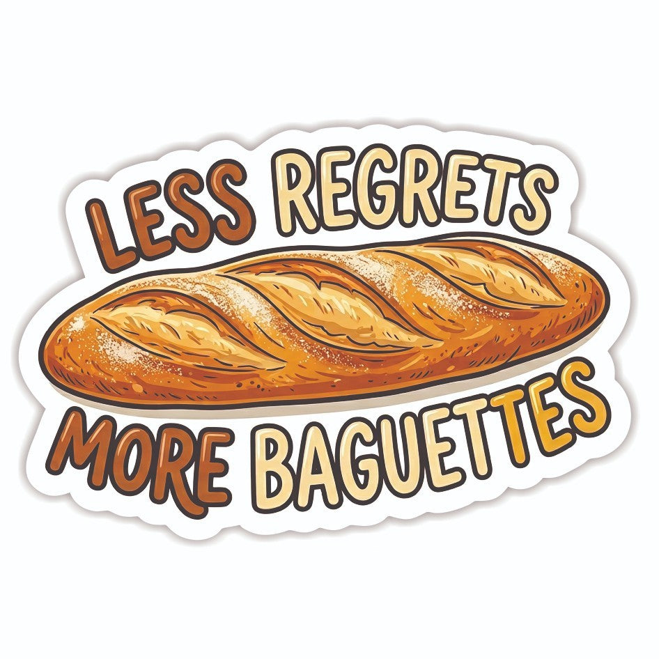 Less Regrets More Baguettes Fun Novelty Sticker Laptop Cup Waterproof