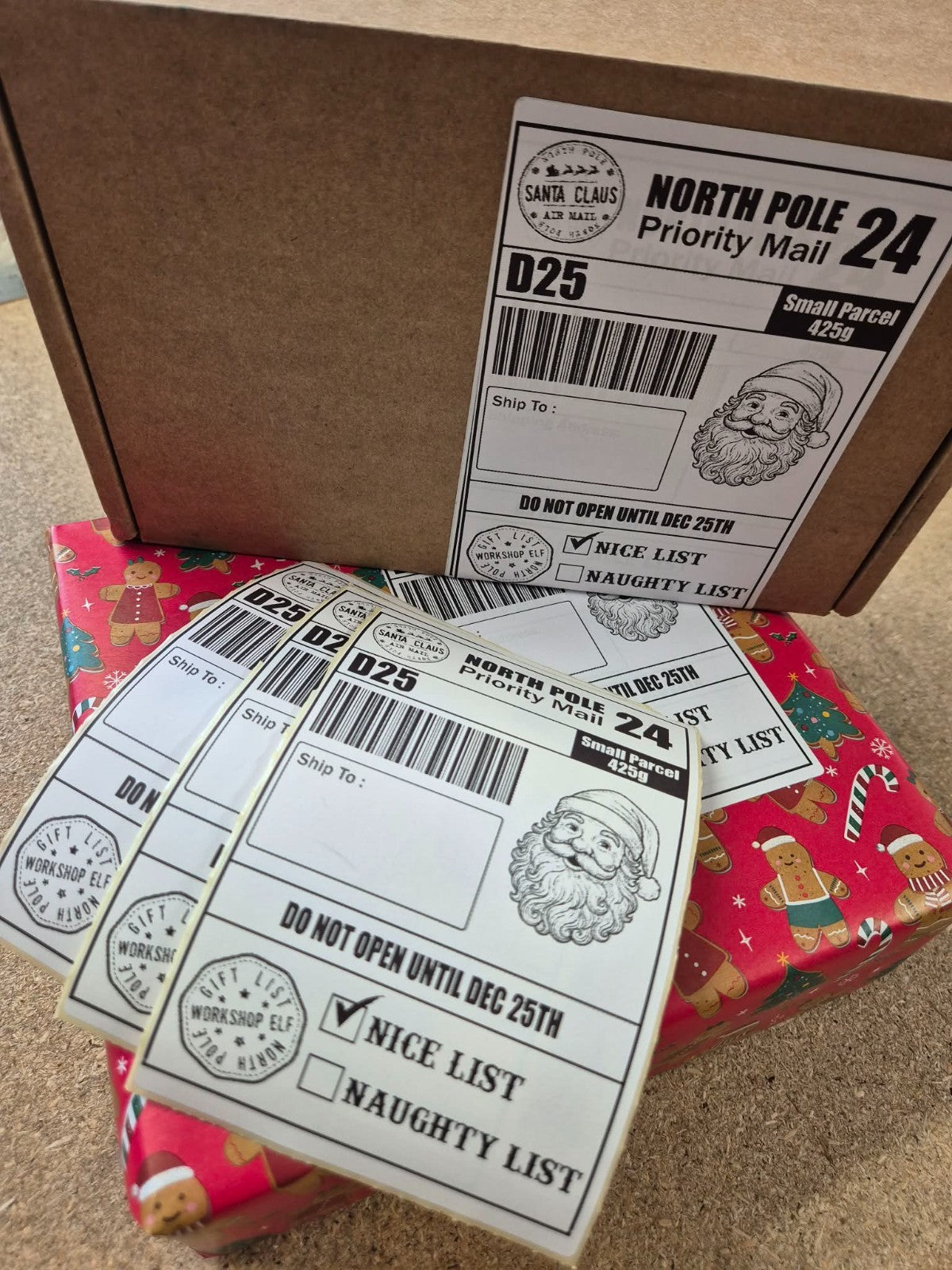 5 x North Pole Delivery Stickers Christmas Shipping label