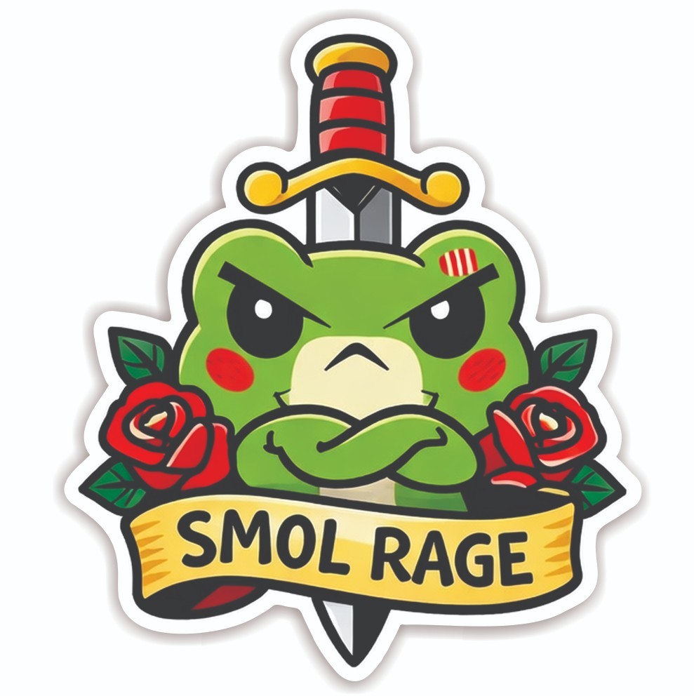 SMOL RAGE Angry Cute Frog Vinyl Sticker Water Resistant Fun Novelty