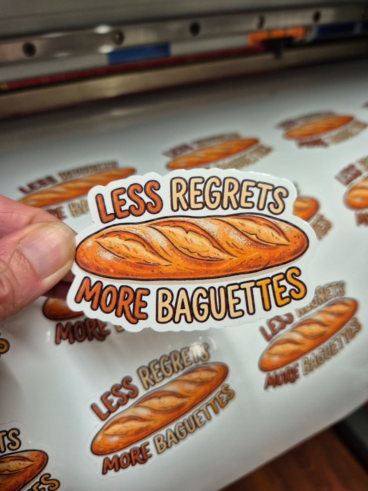 Less Regrets More Baguettes Fun Novelty Sticker Laptop Cup Waterproof